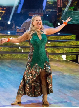 [Tonya in quickstep dress on DWTS]